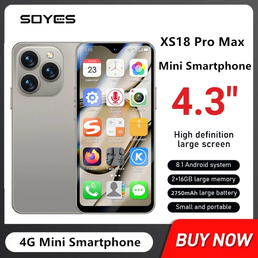 SOYES XS18 Pro Max Mini Smartphone 4.3Inch 2GB RAM + 16GB ROM 4G Netwerk Volledige Band 2750mAh Mobiele telefoon Google Play Store Dual SIM