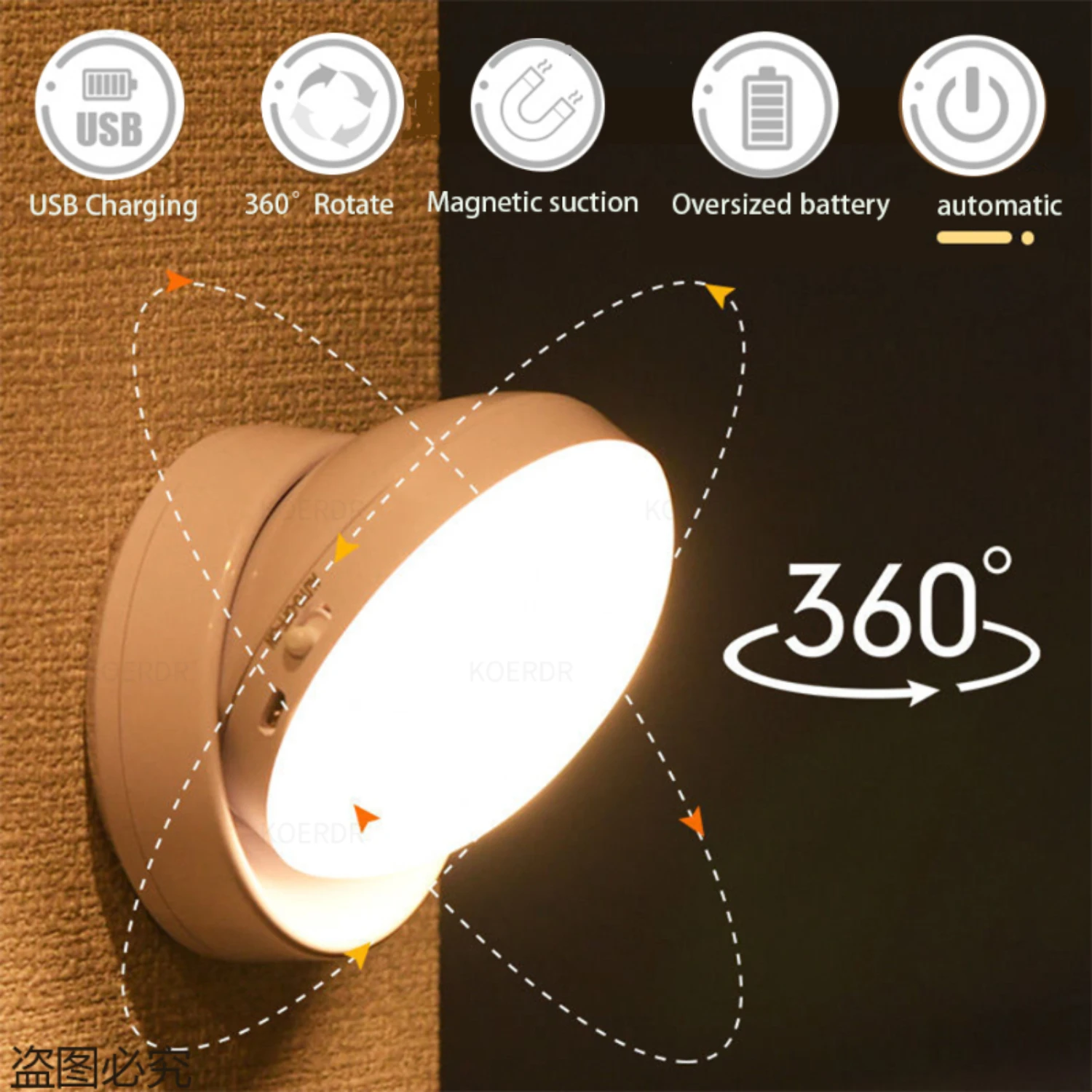 

New Sleek, Stylish, and Modern Rechargeable Wireless Motion Sensor Night Light - Energy-Efficient Bedroom and Corridor Decor wit