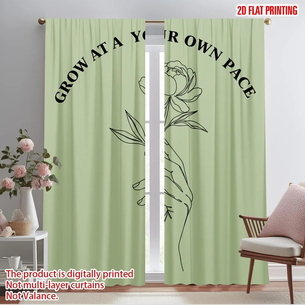 

2pcs 2D flat printing Party Curtain Minimalist flower hand art Fabric Without Electricity Holiday Decorations Use for Classroom