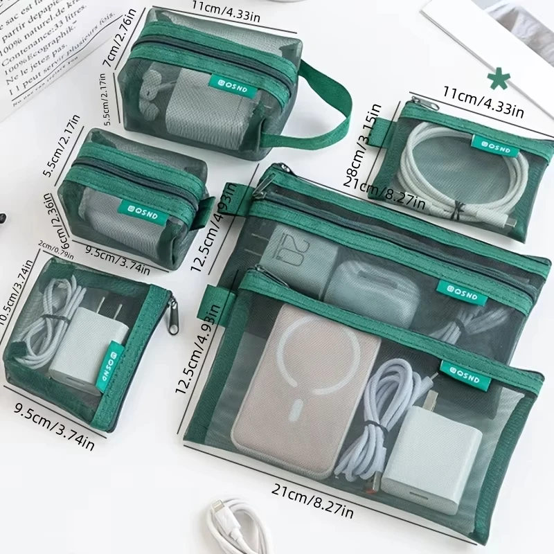 6pc Transparent Mesh Coin and Miscellaneous Storage Bag, Portable Card Organizer Pouches Cosmetic Bags Travel Zipper Storage Bag