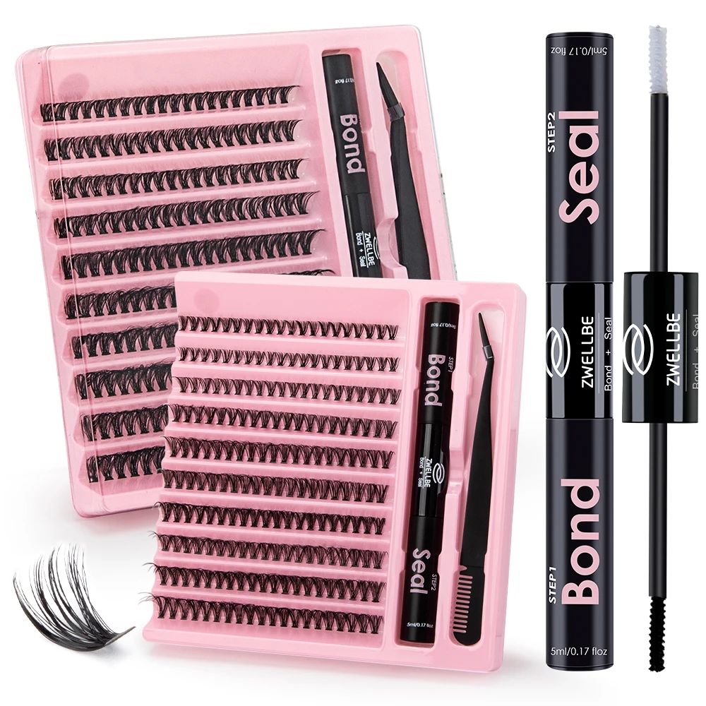 200pcs Clusters Kit D Curl  Eyelash Extension Kit With Lash Bond and Seal, Eyelash Remover, Applicator, Eyelash Book DIY at home