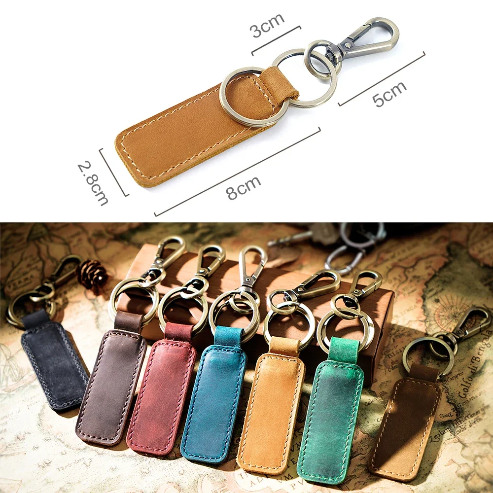 100% Genuine Leather Car Key Holder High Quality Housekeeper Men Crazy Horse Cowhide Vintage Key Chain Hook Ring Small Gift