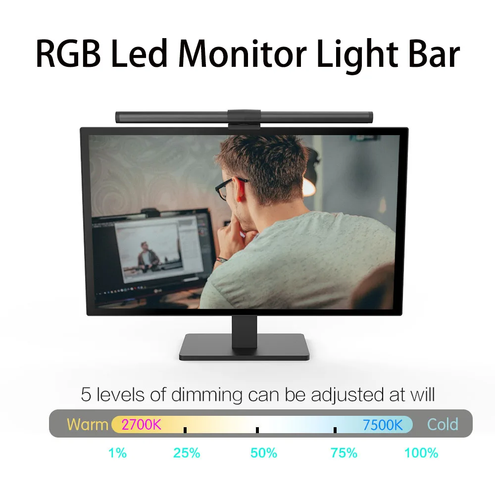 Led Computer Monitor Light Bar Stepless Dimming Eye-Care Gamer Laptop Monitor Screen Hanging Light LED RGB Colourful Desk Lamp