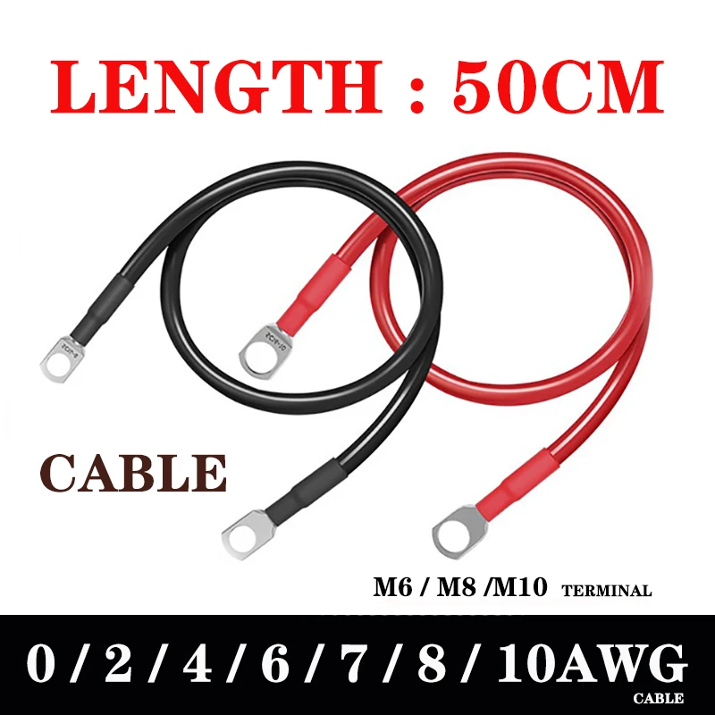 

50cm Length Flexible and Efficient Battery Cable Wire For Car Inverter Solar With And Tinned Copper Terminal M6 M8 M10