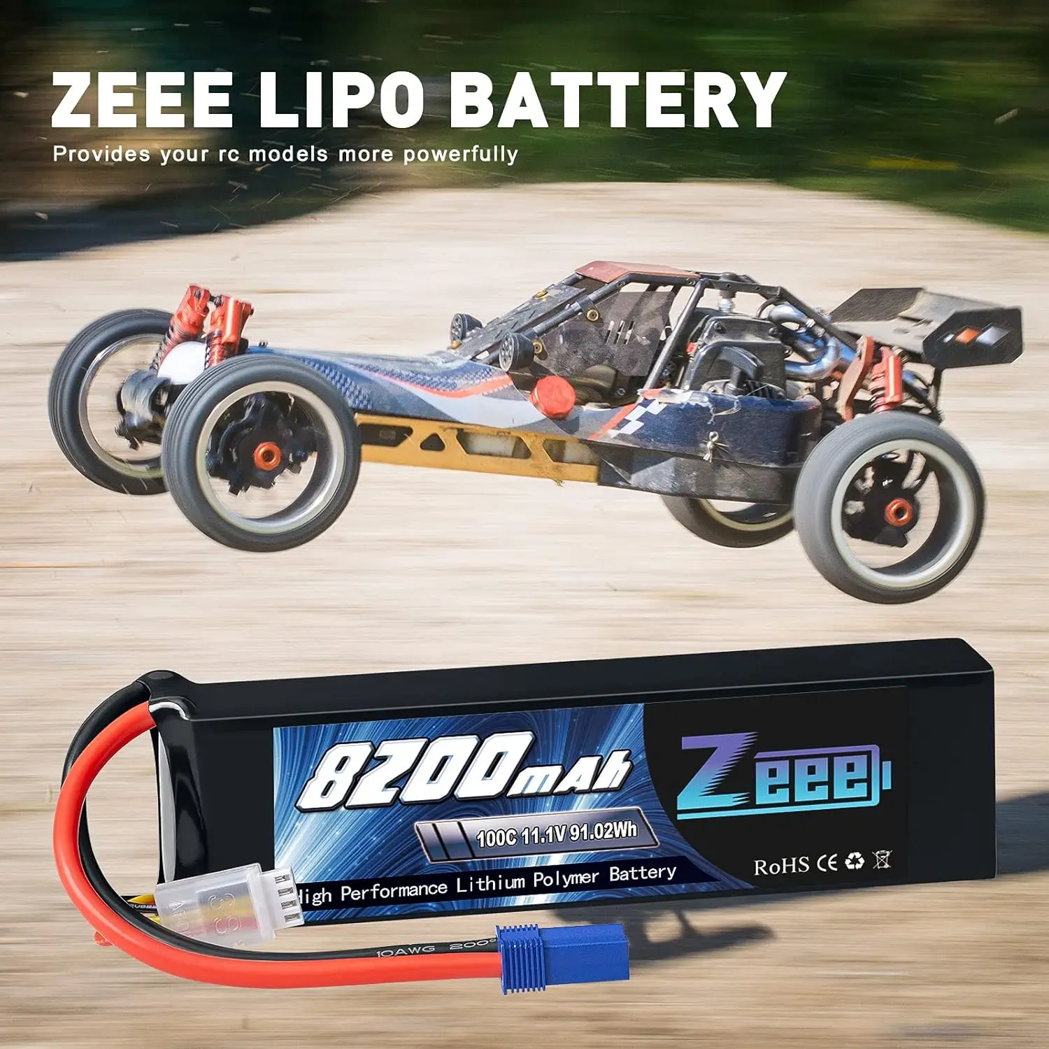 1/2pcs Zeee 3S 8200mAh FPV Drone Lipo Battery 11.1V 100C EC5 Plug with Metal Plates for RC Car RC Truck Tank RC Racing Models