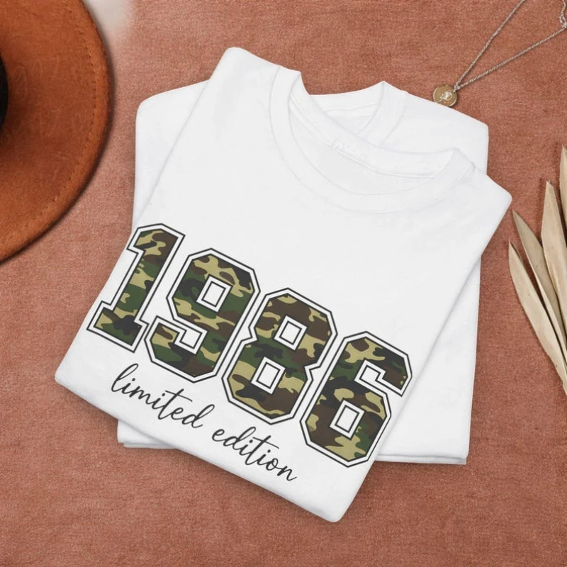 1986 Retro Camo Unisex 40th Birthday Limited Edition Vintage Year Shirt Camouflage Anniversary Tee Gift for Parent Short-sleev