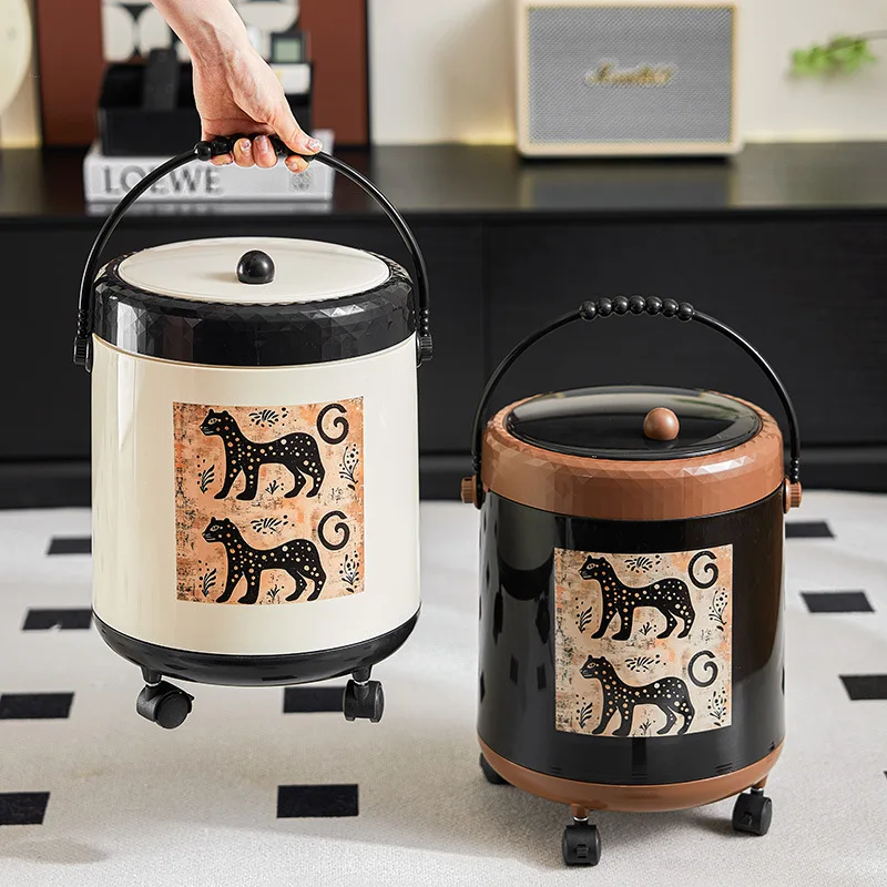 

Trash can handle with lid household living room retro sanitary bucket