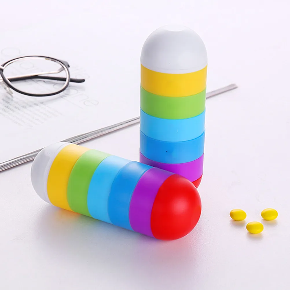 

2Sets Medicine Storage Case Weekly Pillbox Colorful Stackable Pill Organizer Travel Lightweight Wheat Material Daily Pill