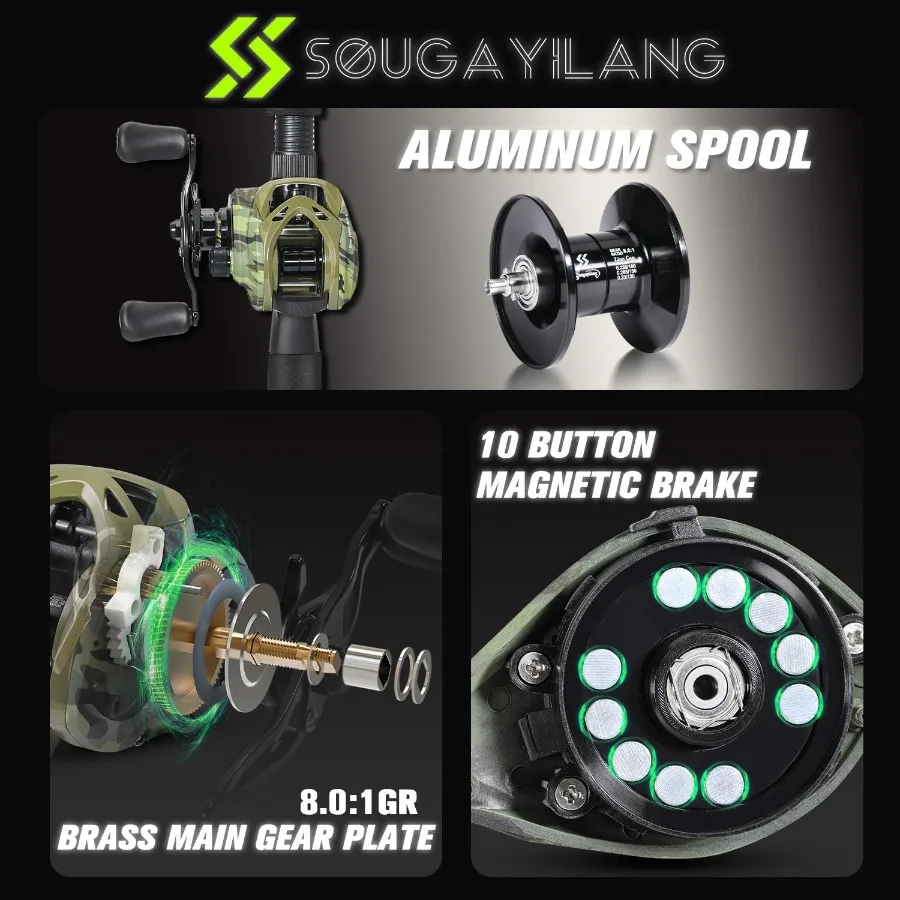 مجموعة بكرة صب قصبة الصيد مع مقبض قضيب متين متوسط ثقيل لسمك السلور ورأس فولاذي 7'0 مثالي لـ