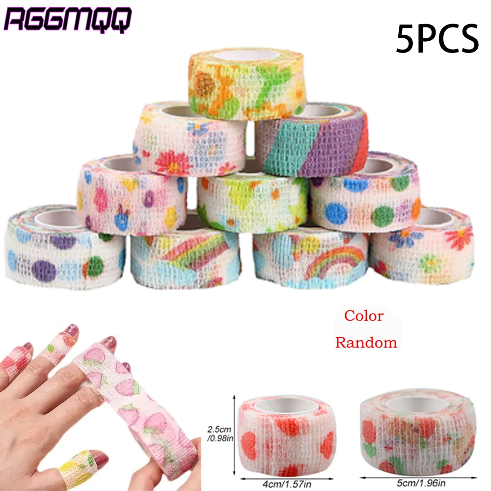 5 Pcs/Lot 2.5cm Wide Self Adhesive Bandage Wrap,Colorful Athletic Elastic Cohesive Bandage for Sports,Knee & Wrist,Ankle,Work