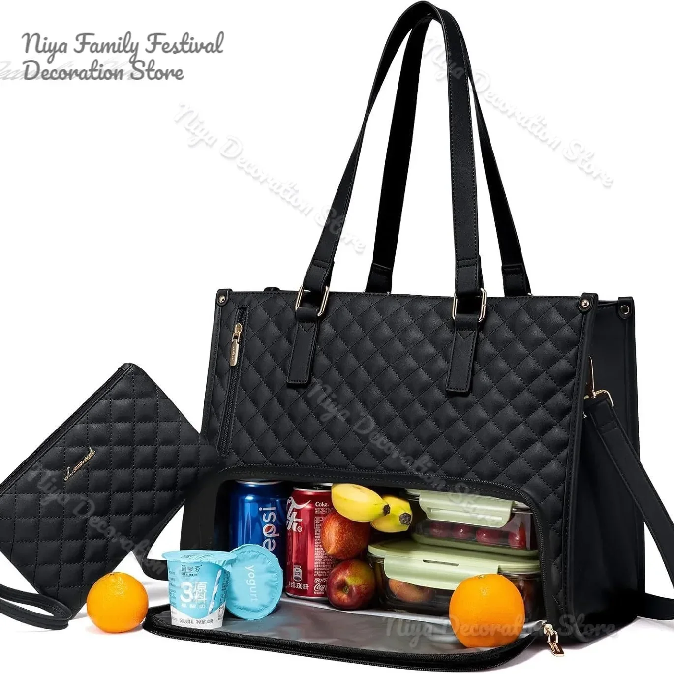 

Convenient commute new 2-in-1 lunch bag Women's insulated lunch box Women's leak-proof large purse diagonal computer storage bag