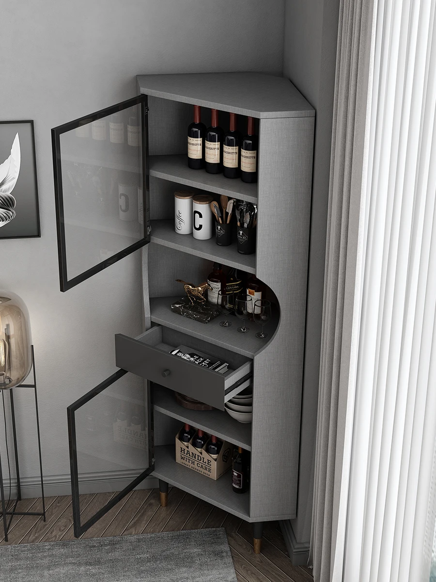 Modern minimalist triangular corner cabinet Kitchen corner wine cabinet Restaurant corner cabinet Storage rack