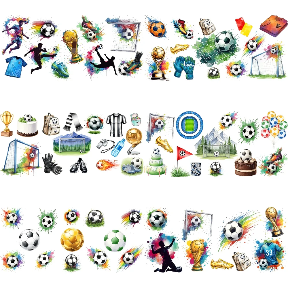 Color Splash Football Soccer UV DTF Cup Wraps 16oz Glass Can 3D Waterproof Transfer Stickers World Match Trophy Player Cup Decal