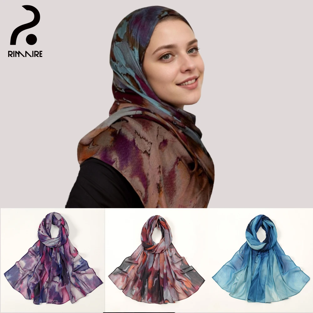 

Designer Muslim Hijab Spring Autumn tie-dye Turban Elegant Ladies Long Size Headscarves Shawl Headwraps Gifts Wholesale RIMAIRE