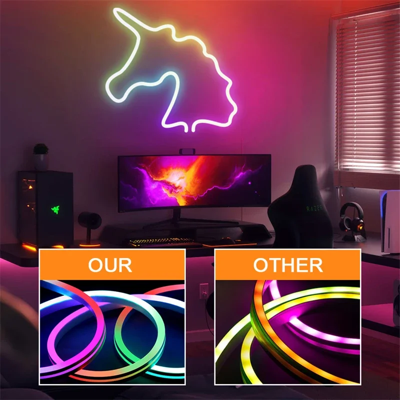 WIFI RGBIC lampa neonowa z neonowym sznur oświetleniowy synchronizacji muzyki DIY Light Bar kontrola aplikacji podświetlenie TV gry salon dekoracja