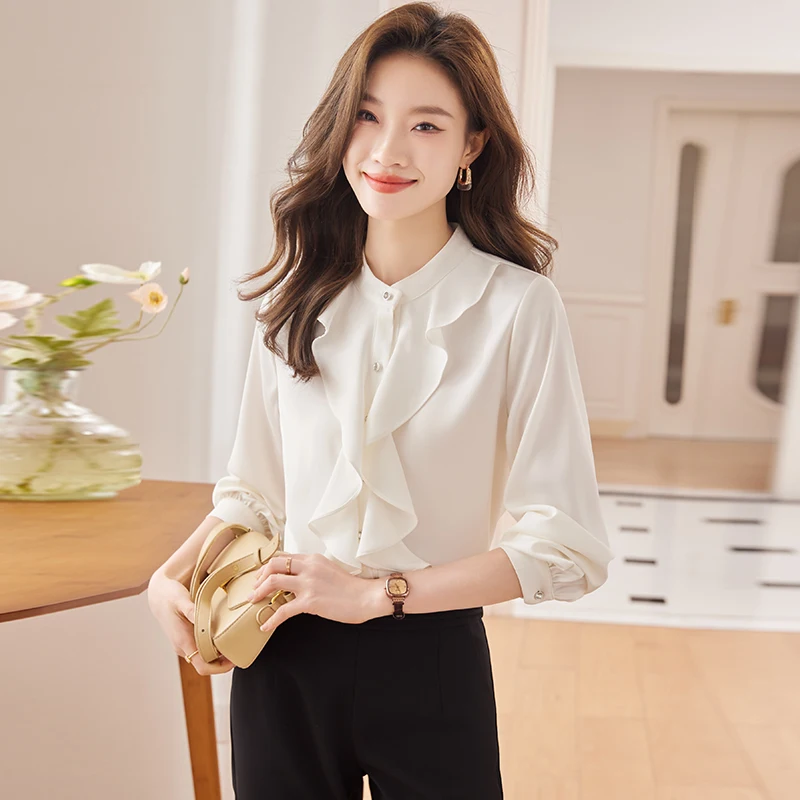 NAVIU Purple Shirt Women High End New Autumn Elegant Temperament Formal Long Sleeve Blouses Office Ladies Work Tops White