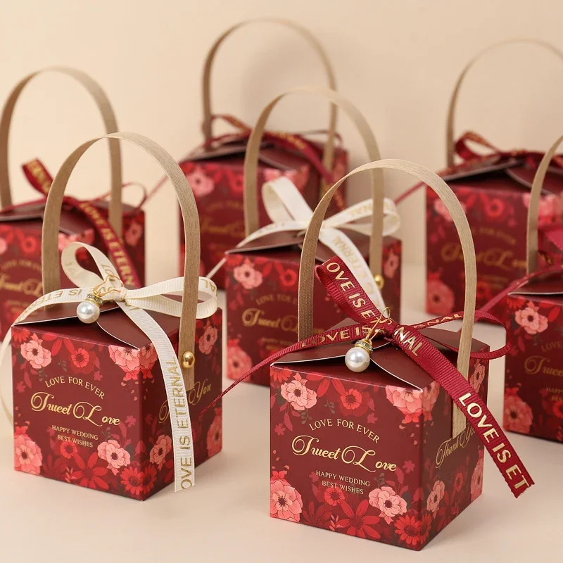 20 Pcs/Lot Creative New Exquisite Portable Wedding Candy Box Festive Small Gift Packing Paper Box + Ribbon + Pearl Pendant