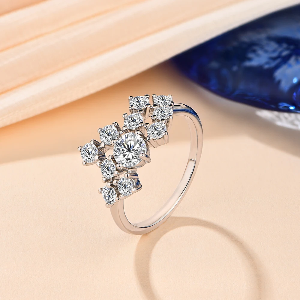 CHARMING 1CT 925 Sterling Silver Moissanite Diamond Rings for Women Handmade  6.5mm Round Cut Ring Engagement Bride Wedding Gift