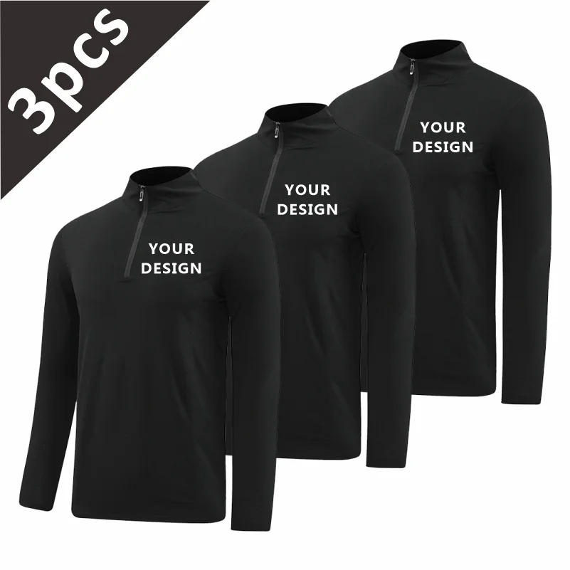3-Piece Men's Autumn Fitness Long-Sleeved Quick-Dry Running Sweatshirt Half-Zipper Training Top