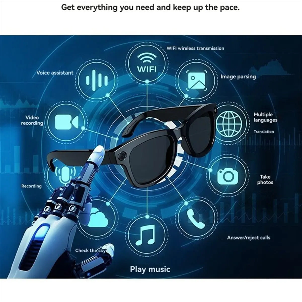workjob AI Glasses 500W HD Anti-Shake Camera Glasses Ai Translation Calls,Video Recording Photo Taking Bluetooth Headset Glass,A