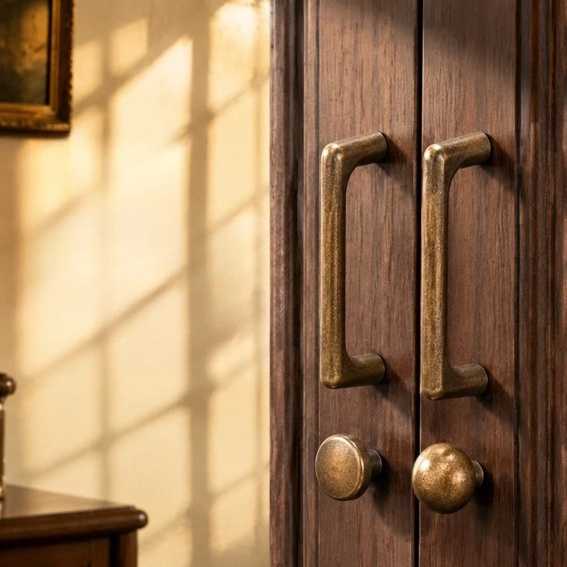 Antique Brass Cabinet Pull Handle Furniture Long Bar Cabinet Door Handle Wardrobe Cabinet Hardware Pull Drawer Single-Hole Knob