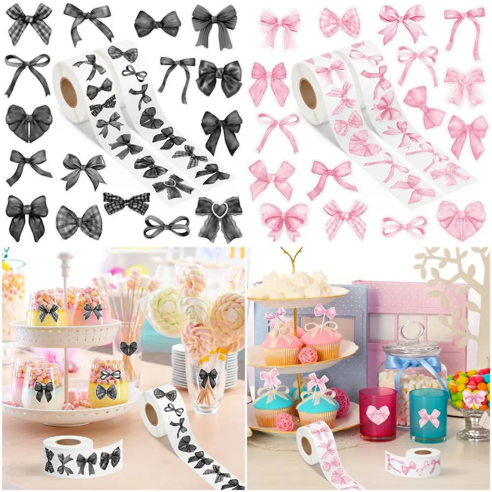 500PCS Pink Black Bowknot Sealing Stickers Mixed Pattern Paper Seal Labels Package Decoration 4.6*4cm Gift Wrapping Sticker
