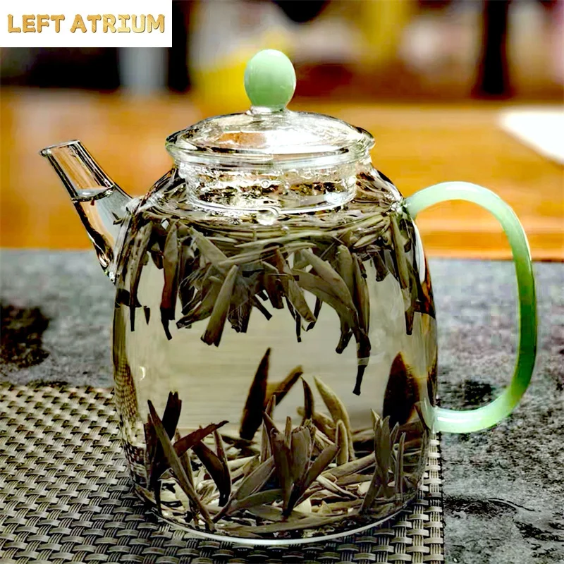 300ml Heat-resistant Small Glass Teapot Imitation Jade Handle Mini Green Tea Pot Single Person Kungfu Tea Set Accessories