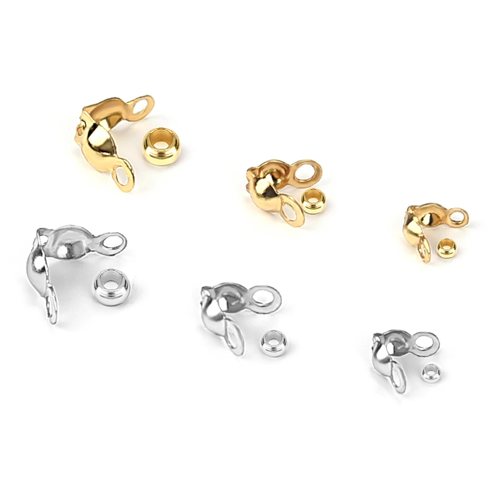 100pcs/Lot Stainless Steel Gold Color Connector Clasp Crimp End Beads For Bracelet Necklace Chains DIY Jewelry Making Supplies