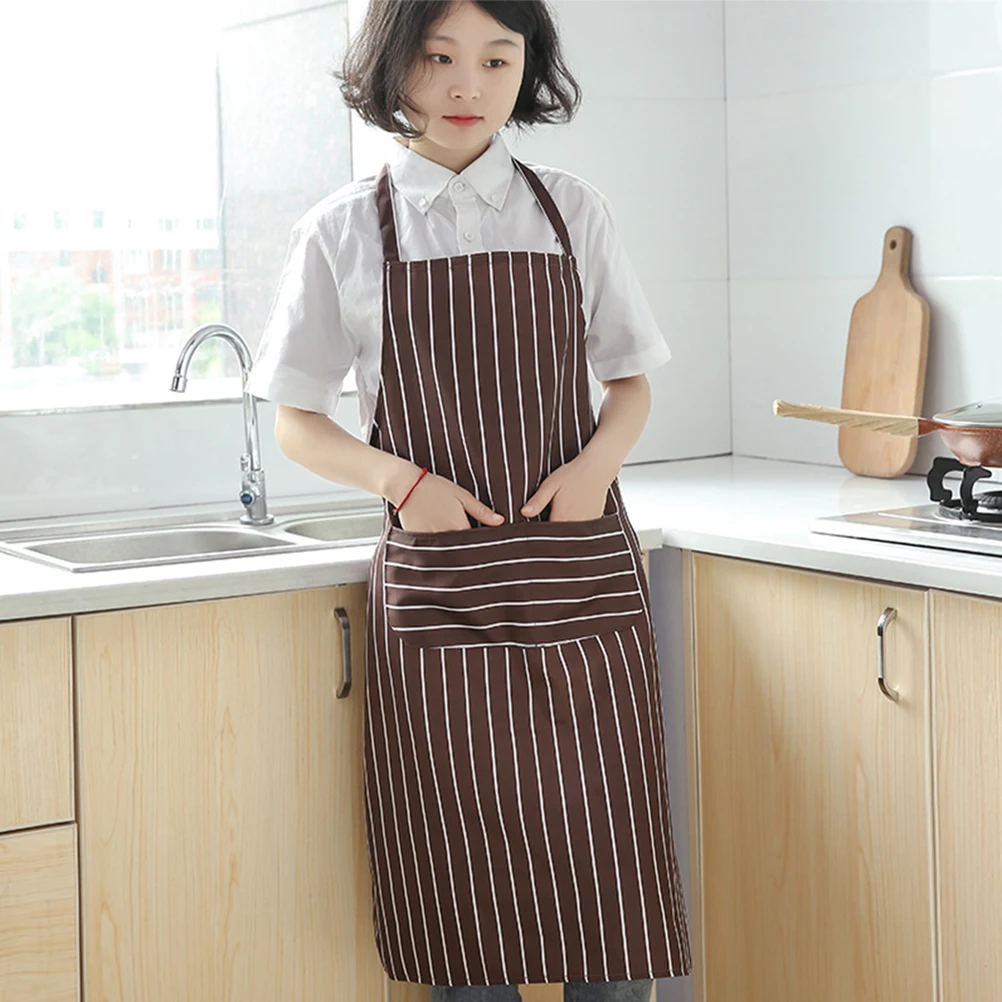 

2pcs Chef Kitchen Oil-Proof Striped Cooking With Pockets Reusable Cotton Apron For Baking Grilling Washable Household