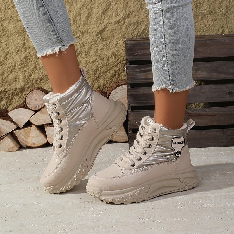 

Women's High Top Fleece Lined Ankle Boots Winter New Arrival Warm Versatile Thick Sole Fashion Sports Short Boots for Women