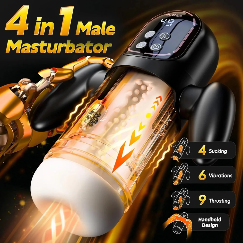 Automatic Thrusting Sucking Male Masturbator Blowjob Masturbation with Handle LCD Display Penis Pump Stroker Sex Toys for Men 18