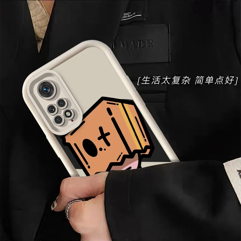 Note11 Cartoon Box Man Silicone Case For Xiaomi Redmi Note 10 10S 11 11S 7S 8 9 9S Pro Max 4G 5G Redmi 9A 9AT 9T 9C Square Cover