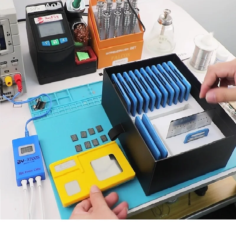 Baiyi Sofix S-F302 BGA Resoldering Reballing Fixture with Stencils for Solder Balls for BGA Chips including NAND RAM and T2 Sten