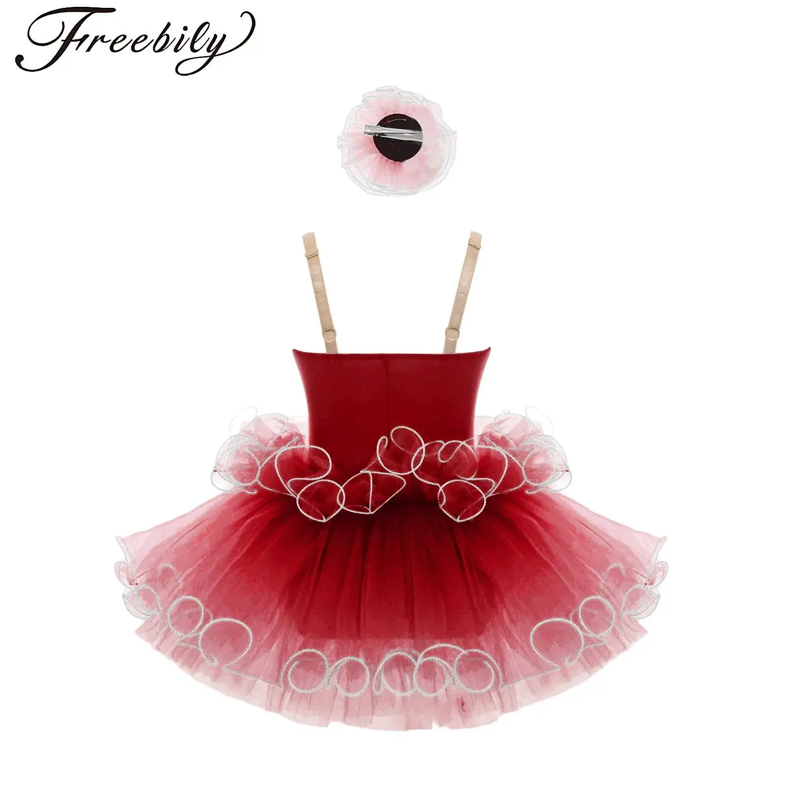Girls Ballet Tutu Dress Swan Lake Pancake Ballerina Dance Costume Adjustable Strap Embroidery Bodice Layered Dress and Headwear