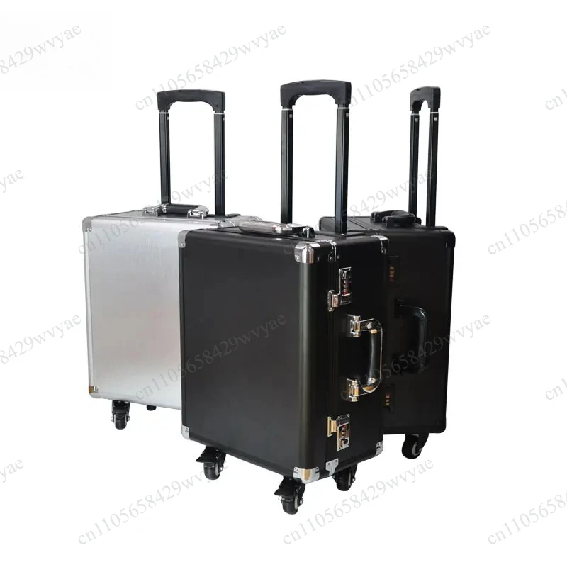Aluminum Trolley Storage Hard Case With Foam, 4 Rows Waterproof Carry-On Sports Case