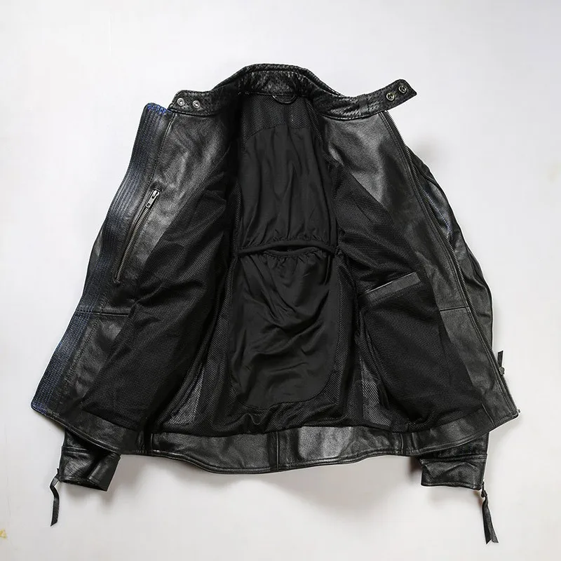 Motorcycle leather men's stand-up collar cowhide