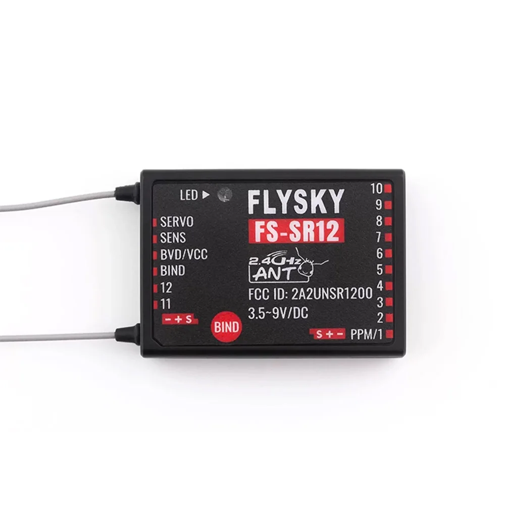

12-канальный приемник FlySky FS-SR12 подходит для передатчиков протоколов АНТ G11P/ST16/G7P/G7P+/ST8