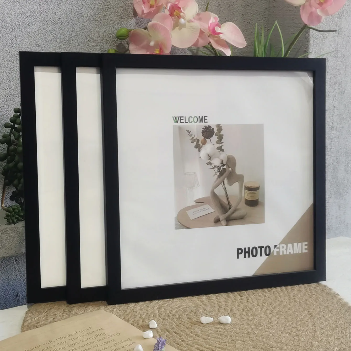 3 szt. Drewniane kwadratowe ramki na zdjęcia do powieszenia na ścianie lub dekoracji na biurko 20X20 30X30cm plakaty ramka na portrety obraz pamiątkowy prezent