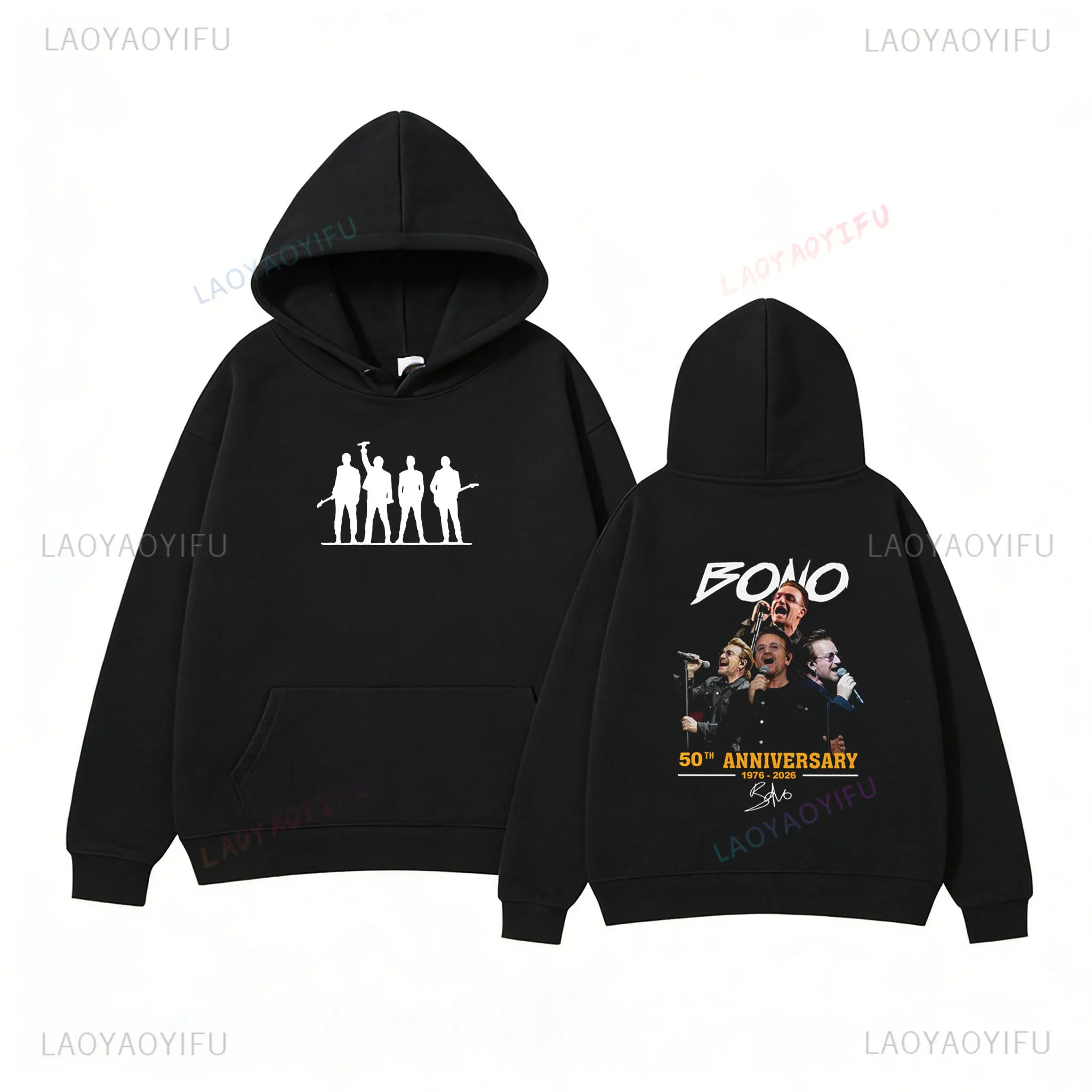 U2 Band 50 Anniversary Graphic Hoodie Unisex 1976-2026 Vintage Rock Tribute Signatures Casual Street Wear
