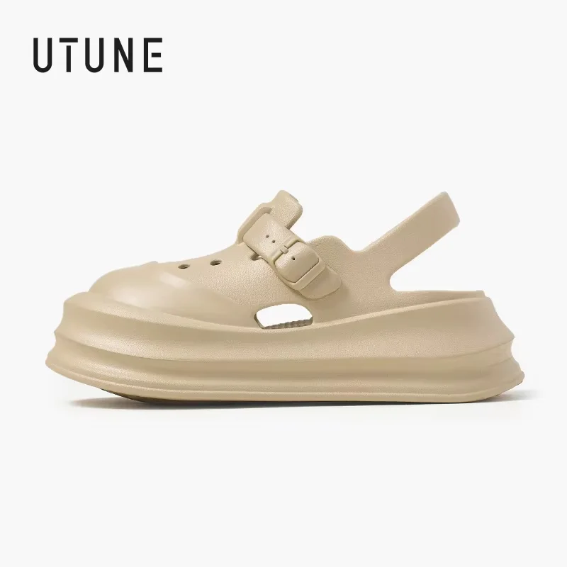 

UTUNE Women's Platform Clogs - Summer Slip-Resistant Indoor/Outdoor House Shoes Korean-Style Student Mary Jane Closed-Toe Sandal