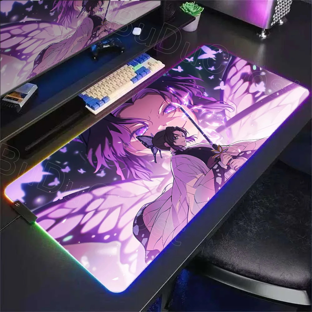 RGB Mouse Mat Demon Slayer Anime Mousepad Desk Carpet for Mouse Pad 900×400mm Keyboards Gaming Rug LED Stitch Stuff Carpets Pads