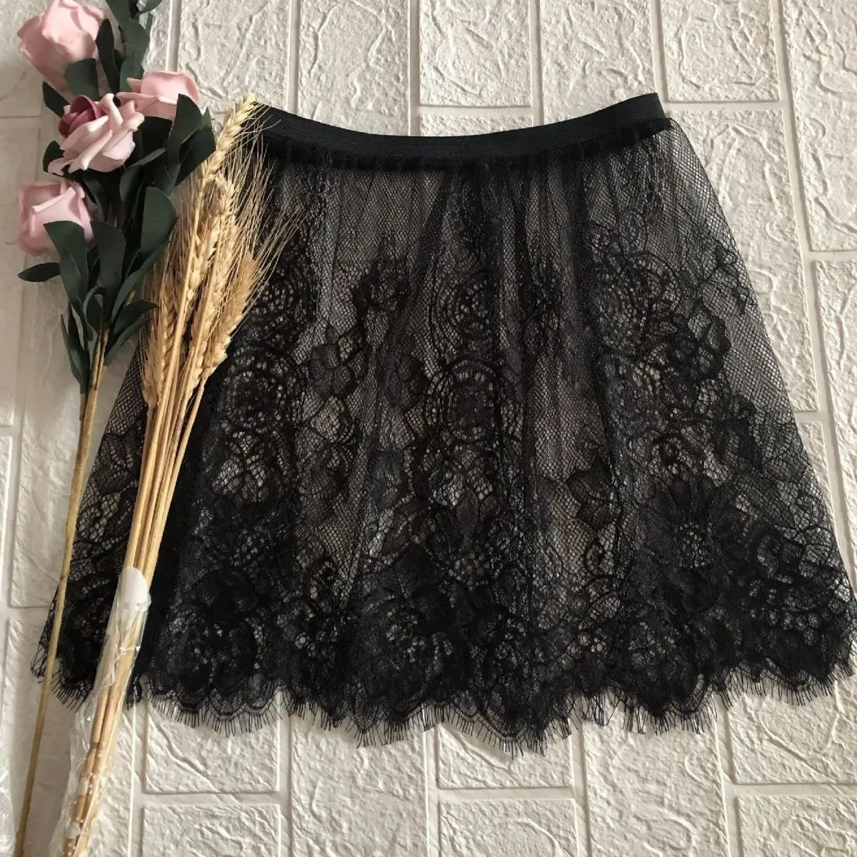 Lace Embroidery Half-length Skirt Layered Wear Inner Matchings High Waist A-line Loose Fit Business Casual Fitness Nylon Fabric