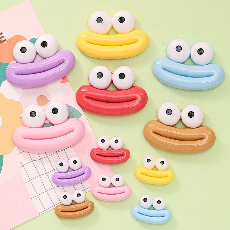 10Pcs Resin Cartoon Fun Big Mouth Flatback Cabochon Phone Decoration Materials Child Toy Craft Supplies DIY Handmade Accessories