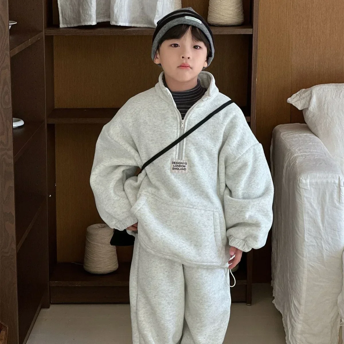 

Children Clothes Set Kids Casual Boys 2024 Winter New Korean Style Fleece Thickened Fashionable Kids Sports and Leisure Suit