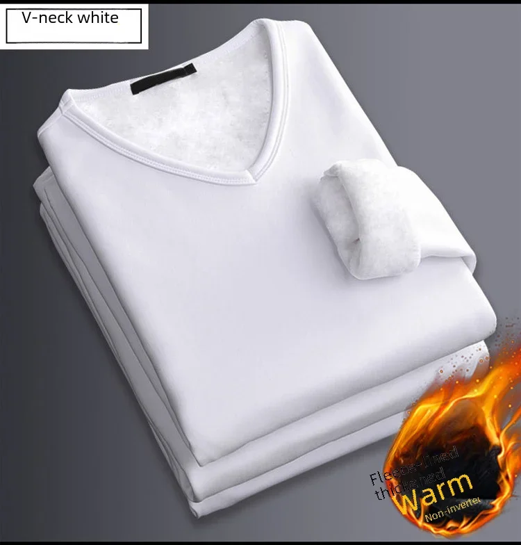 Herren Winter Thermo-Unterwäsche Oberteile Fleece-gefüttertes Verdicktes Warmes Sweatshirt Einfarbig O-Ausschnitt V-Ausschnitt Unterhemd Große Größe 5XL – Detail 12