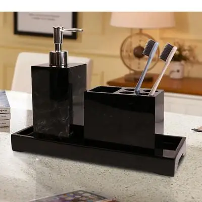 Bathroom Supplies Marble Texture Resin Accessories with Dispenser Toothbrush Holder Soap Toiletries