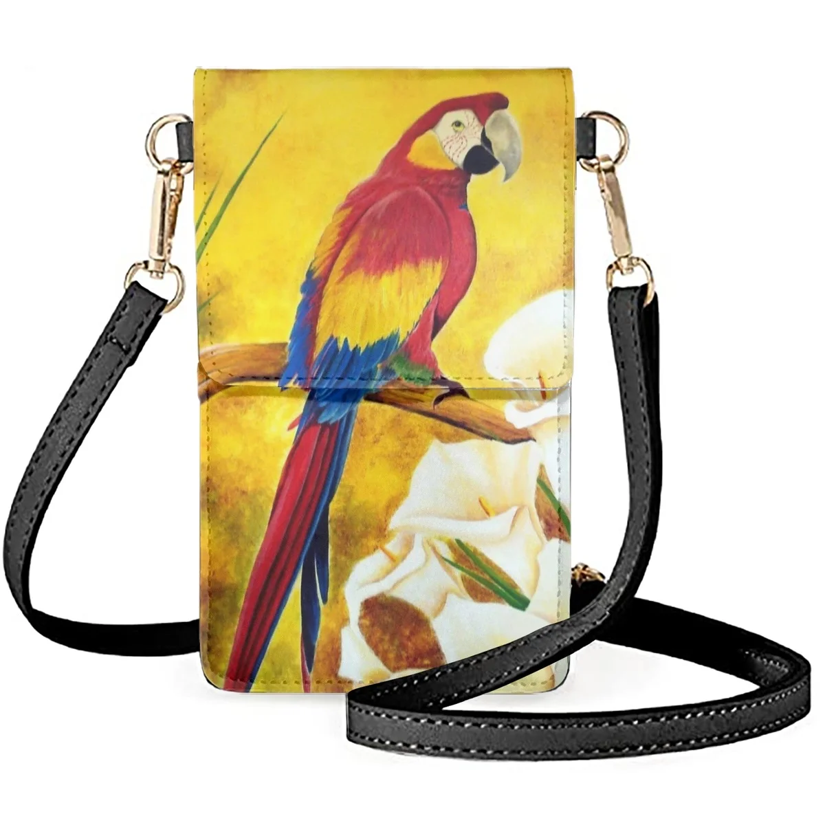 

FORUDESIGNS Pretty Parrot Print Mobile Phones Bags Multifunctional Leather Cosmetic Bag Flip Satchel Crossbody Shoulder