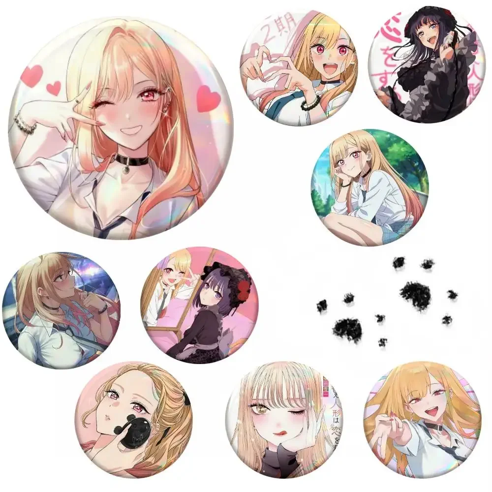 Kitagawa Marin M-My Dress-Up Darling Badge Tinplate Meme Round Brooch For Hat Bag Creative Lapel Jewelry Accessories Gifts