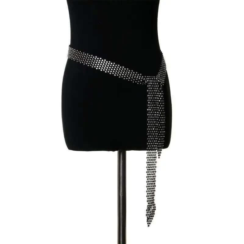 39BD النساء المألوف أنيقة الراين ربطة العنق مجوهرات كريستال قلادة طويلة وشاح قميص طوق منديل للحزب #3