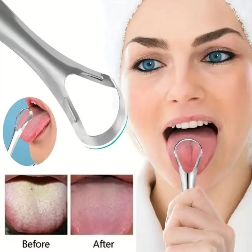 Stainless Steel Tongue Scraper for Oral Care, Tongue Coating Removal Tongue Cleaning Tool, Reusable Tongue Cleaner for Fresh Breath